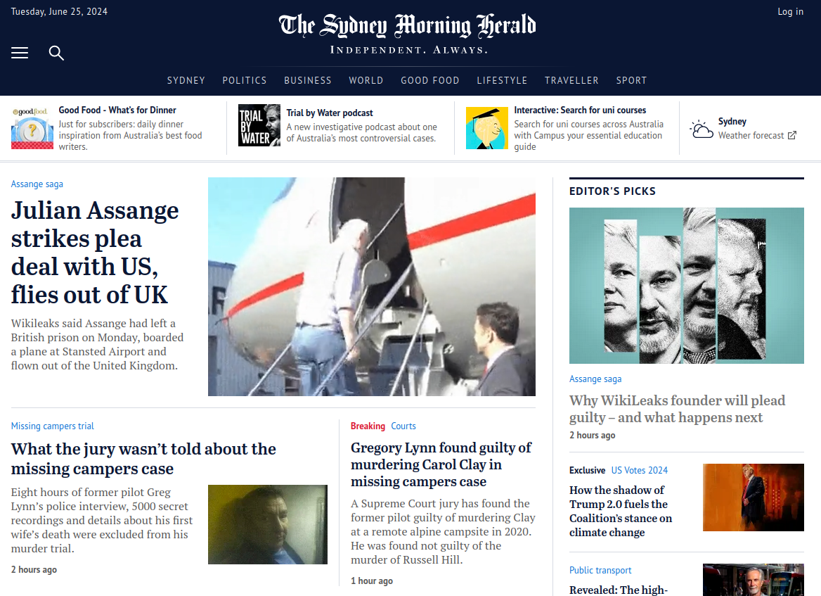 Sydney Morning Herald headlines