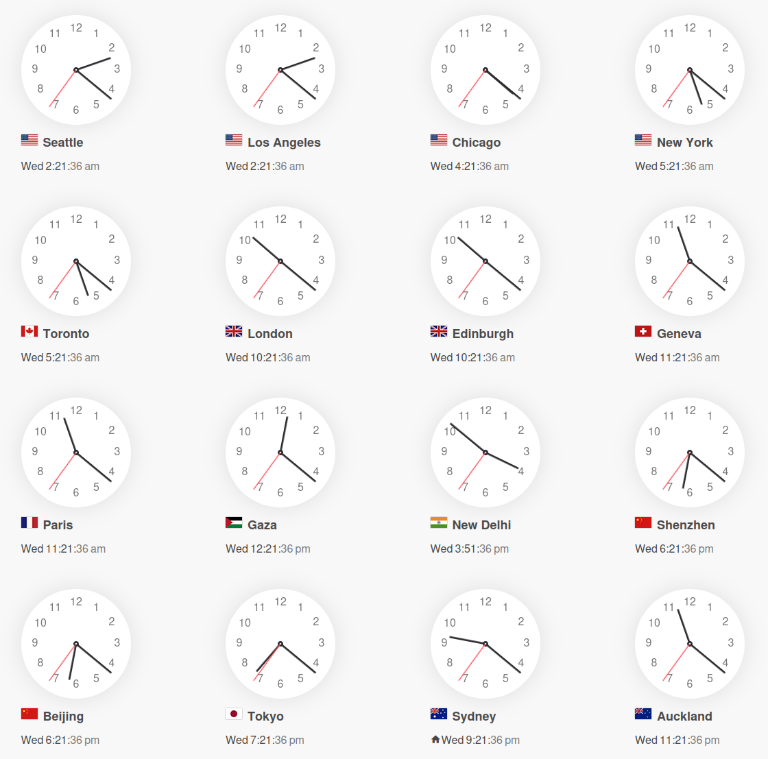 John's selection of world time zones