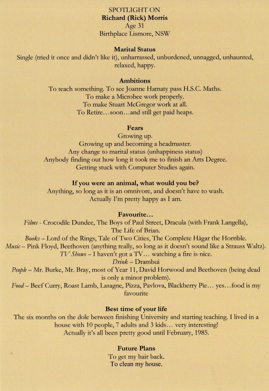 A page from the order of service from the funeral.