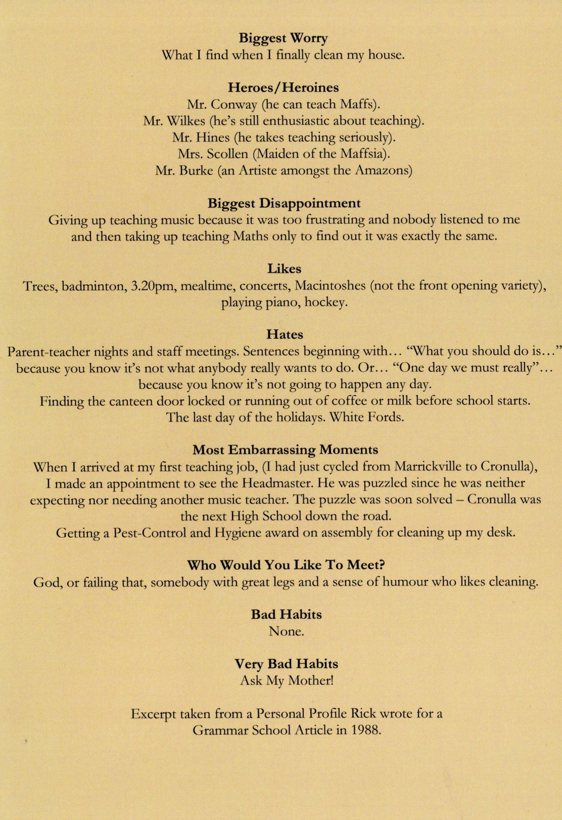 A page from the order of service from the funeral.