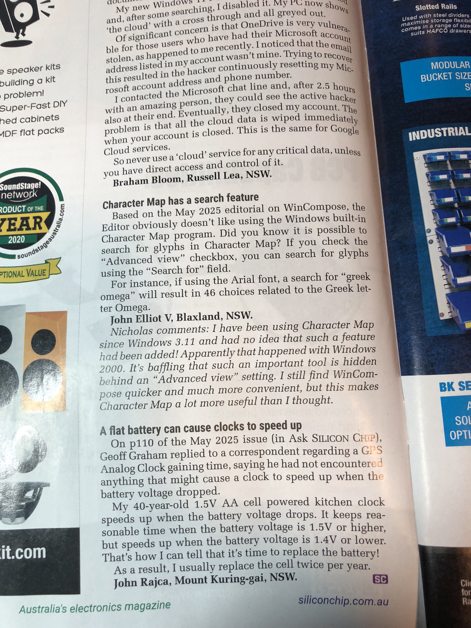 John's comment about Character Map in Silicon Chip magazine
