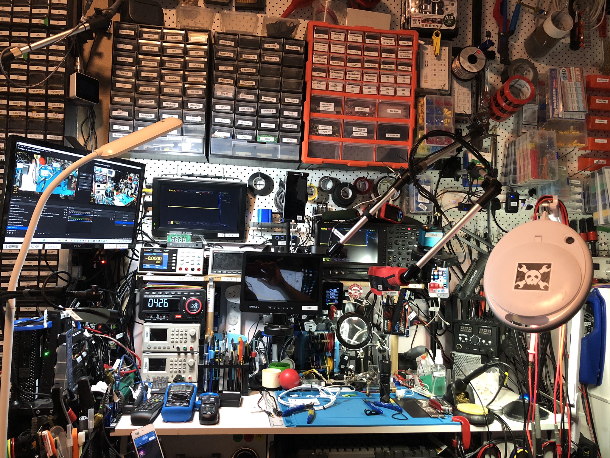 A photo of John's bench, sporing the Jolly Wrenches sticker.